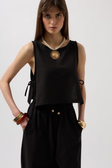 Yandan Bağlamalı Crop Bluz resmi